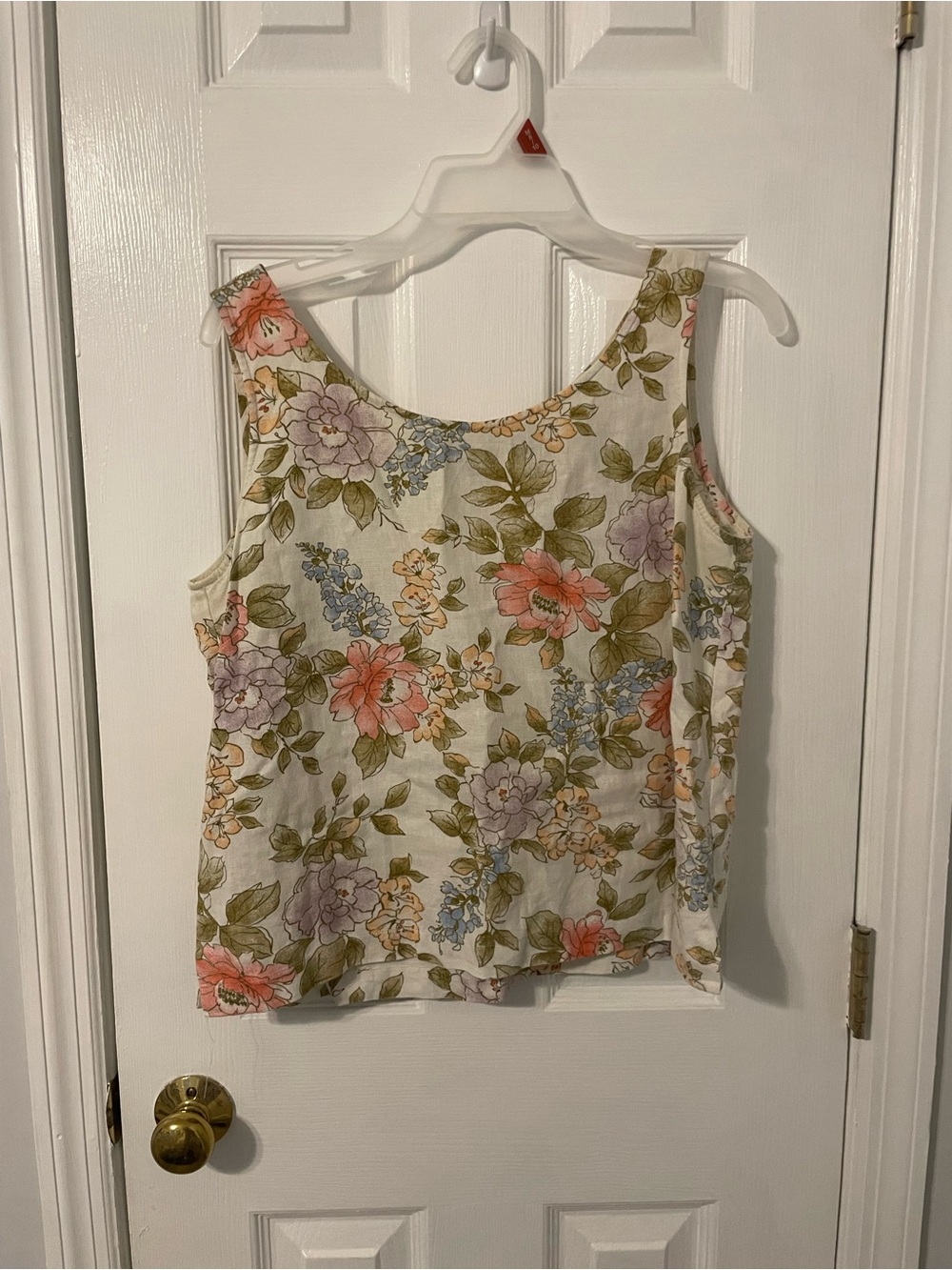 Vintage Linen Blend Erika Cream Floral Tank with Pastel Blooms
